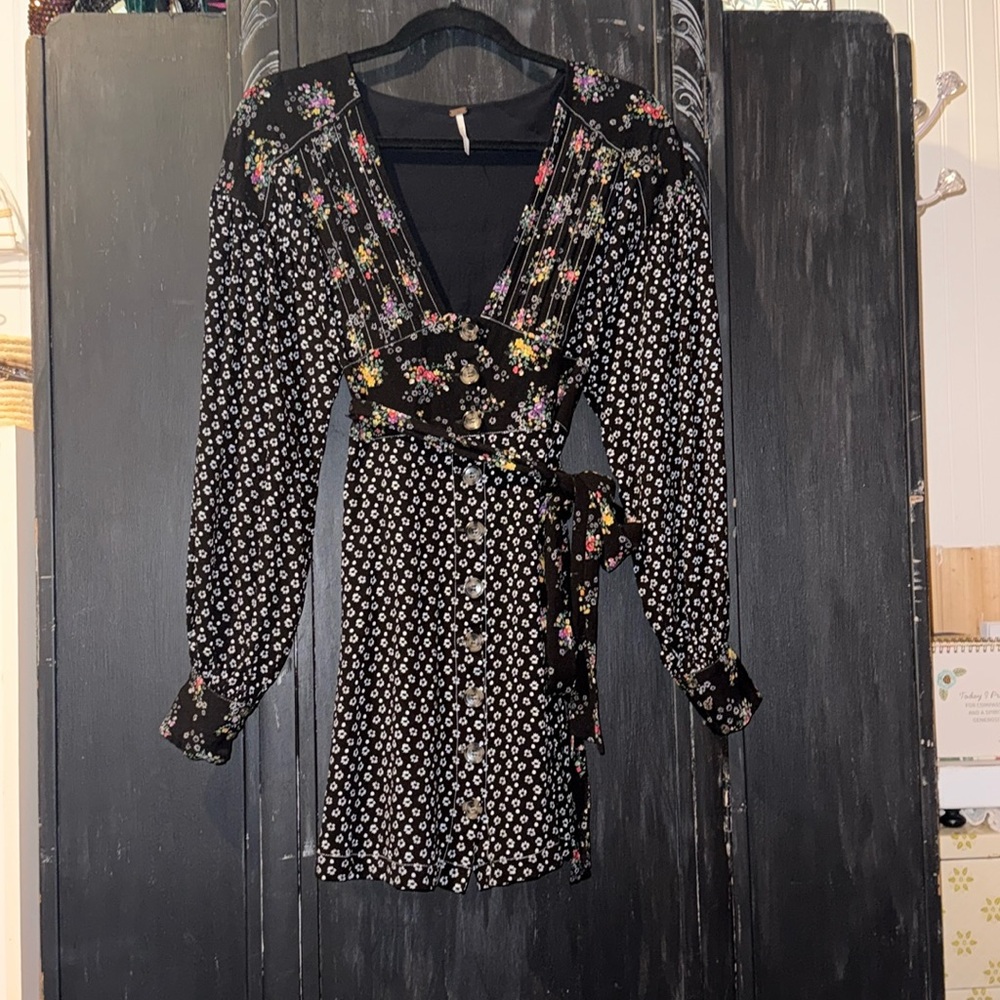 Free People Black Floral Tunic